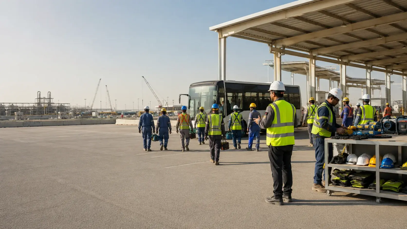 Skilled industrial workers at a project site